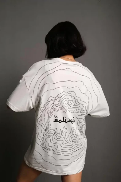Bisiklet Yakalı Sırt Baskılı Oversize T-Shirt - Beyaz ürün görseli