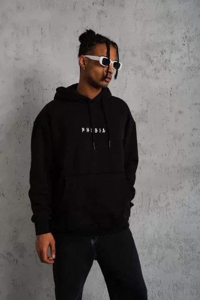 Erkek Astronot Baskılı Kapüşonlu Sweat - Siyah - Resim 4