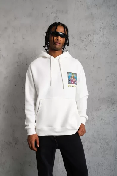 Erkek Patel Six Baskılı Kapüşonlu Sweat - Beyaz - Resim 2