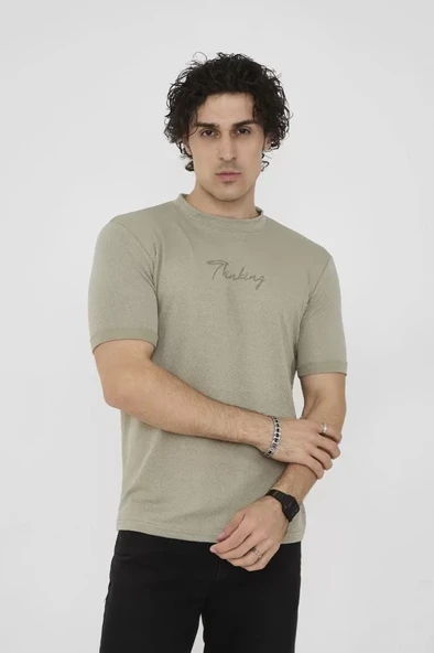 Unisex Bisiklet Yaka Slim Fit T-Shirt- Açık Yeşil - Resim 3