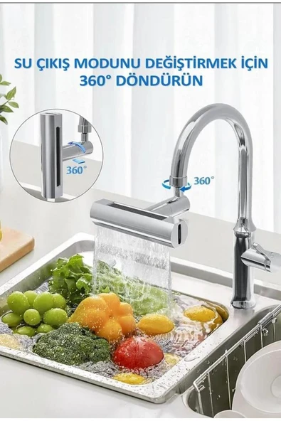 Krom Tasarruflu 4 Modlu Ayarlanabilir Musluk Başlığı Lavabo Batarya Fiskiye Ucu Perlatör - 4