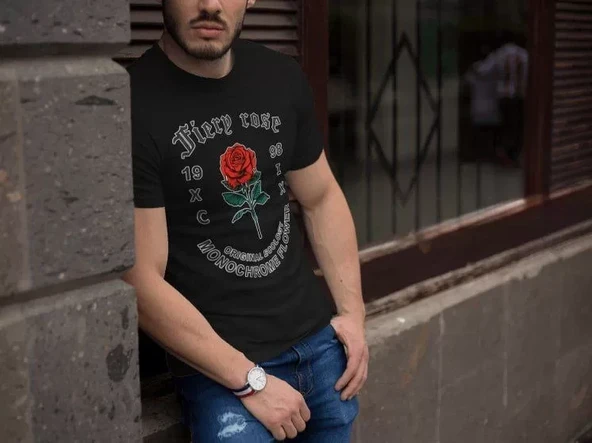 Erkek Bisiklet Yaka Baskılı Oversize T-Shirt - Siyah ürün görseli