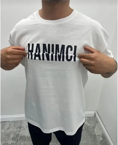 Unisex Bisiklet Yaka Katlanan Baskılı T-Shirt - Beyaz - Resim 2