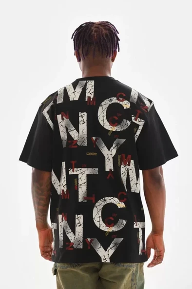 Unisex Baskılı Oversize T-Shirt - Siyah - Resim 2