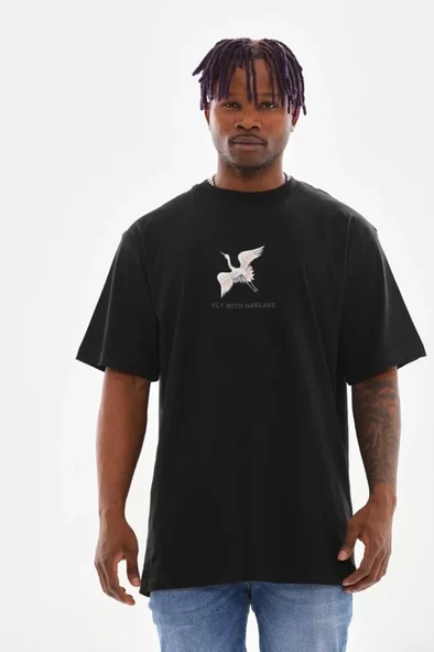 Unisex Baskılı Oversize T-Shirt - Siyah ürün görseli