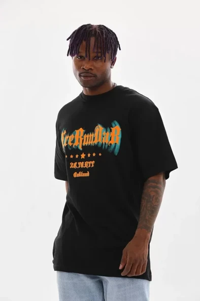 Unisex Baskılı Oversize T-Shirt - Siyah - Resim 2