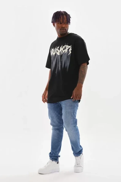 Unisex Baskılı Oversize T-Shirt - Siyah - Resim 4