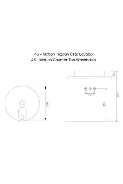 Motion 45 Cm Tezgah Üstü Lavabo Yuvarlak Siyah Çanak Lavabo - 4