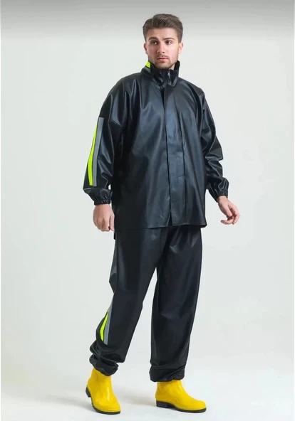 Premium Motorcu Kurye Yağmurluk Takım Su Geçirmez PVC Kumaş Reflektörlü TÜBİTAK Onaylı - Siyah - 2