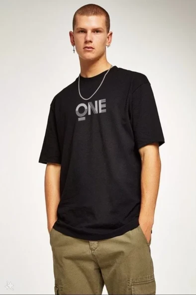 Unisex Baskılı Oversize T-Shirt - Siyah - Resim 2