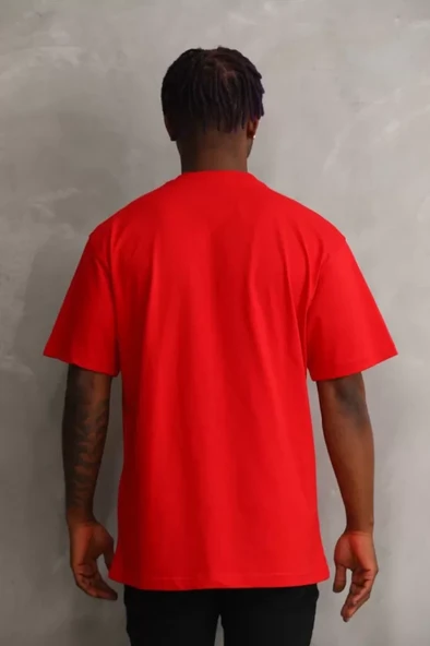 Unisex Baskılı Oversize T-Shirt - Kırmızı - Resim 2