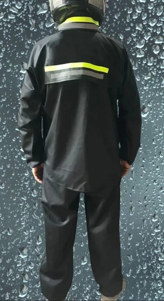 Premium Motorcu Kurye Yağmurluk Takım Su Geçirmez PVC Kumaş Reflektörlü TÜBİTAK Onaylı - Siyah - 7