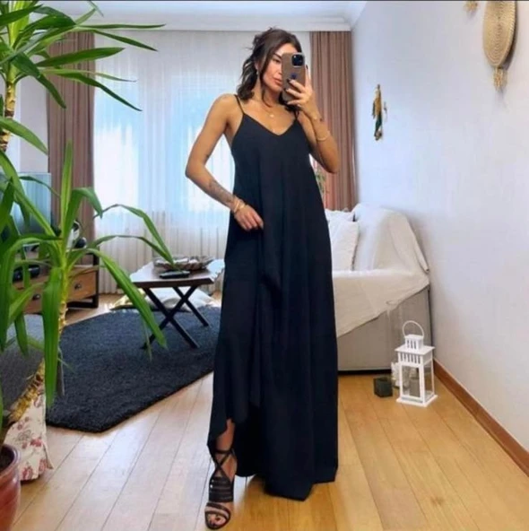 Kadın Ip Askılı Salaş Süprem Kumaş Elbise - Resim 2