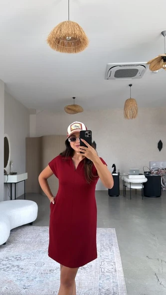 Kadın Polo Yaka Mini Elbise - Resim 2