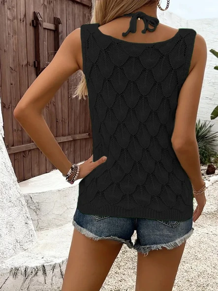 Kadın Askılı Yakalı Desenli Triko Bluz - Resim 2