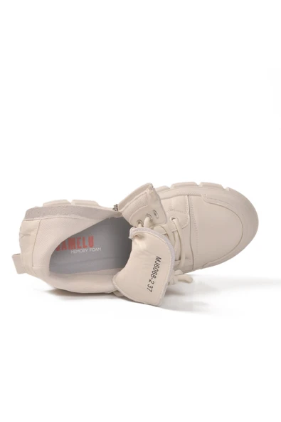 Gamelu Beyaz Fermuarlı Kaymaz Taban Kadın Sneaker Bot - Resim 4