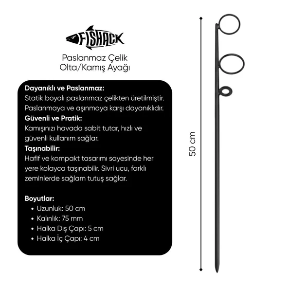 Olta Kamış Ayağı - Paslanmaz Çelik - Fishack - Siyah - Resim 2