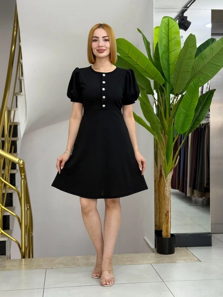 Kadın Kısa Kollu Bisiklet Yaka önden Düğmeli Ithal Krep Elbise ürün görseli