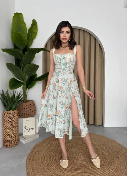 Anjelik Yırtmaç Detaylı Elbise - Resim 5