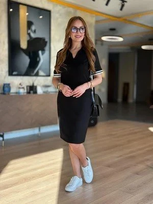 Kadın Polo Yaka Kol Ribanalı Çift Sweat Elbise - Resim 3