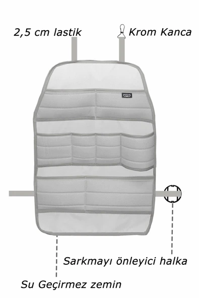 Bod Ecolux Serisi Taytüyü Araba Oto Koltuk Arkası Eşya Düzenleyici Araç İçi Organizer Gri - 3