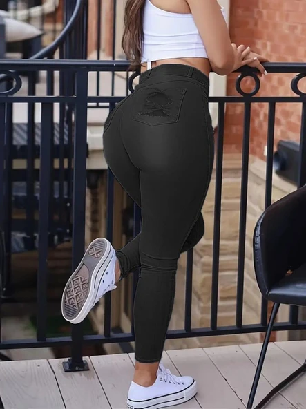 Kadın Yüksek Bel Dar Kesim Kot Pantolon - Resim 3