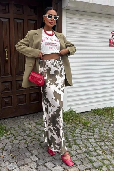 İnce Deri Kemerli Chanel Saten Etek 4050 - 8