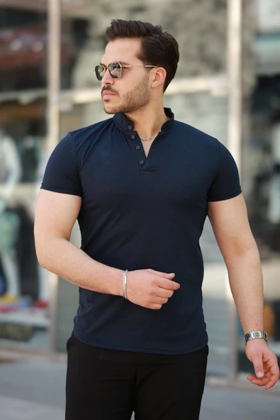 Erkek Hakim Yaka Dokuma Pamuklu Kumaş Kısa Kollu T-shirt ürün görseli