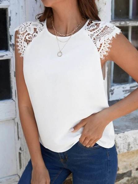 Kadın Kısa Kollu Bisiklet Yaka Ithal Krep Bluz ürün görseli