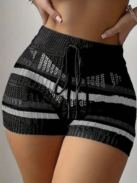 Kadın Belinden Bağlamalı Mini Triko Short ürün görseli