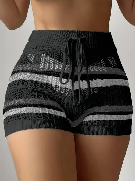 Kadın Belinden Bağlamalı Mini Triko Short - Resim 3