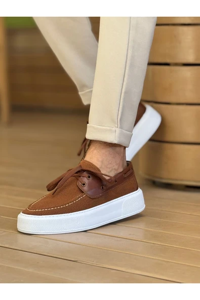 Pabucmarketi Bağcıklı Triko Erkek Casual Ayakkabı Kahve - Resim 3