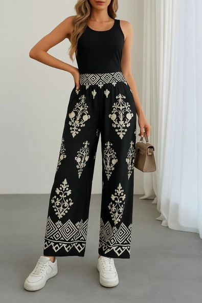 Kadın Yüksek Bel Desenli Lastikli Süprem Pantolon ürün görseli