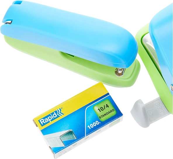 Mini Set Zımba Makinası + 1000'li Tel + Tel Sökücü ve Delgeç (Mavi/Yeşil) - Resim 2