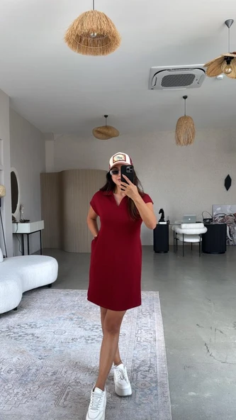 Kadın Polo Yaka Mini Elbise - Resim 4