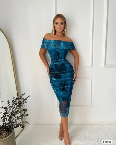 Kadın Madonna Yaka Tül Elbise ürün görseli