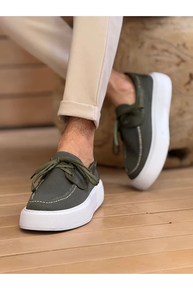 Pabucmarketi Bağcıklı Triko Erkek Casual Ayakkabı Haki - Resim 2