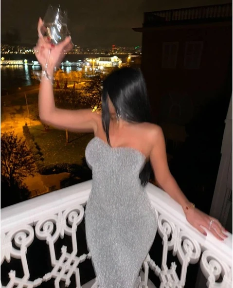 Straplez Simli Uzun Elbise - Resim 3