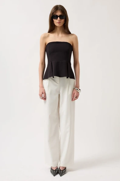 Pileli Straplez Bluz - Resim 2