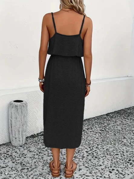 Kadın Askılı V Yakalı Viskon Bluz Ve Bağcıklı Etek Ikili Takım - Resim 4