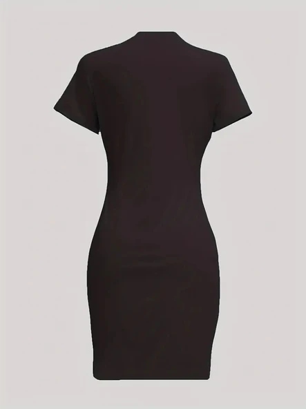 Kadın Kısa Kollu Queen Baskı Iki Iplik Mini Elbise - Resim 3