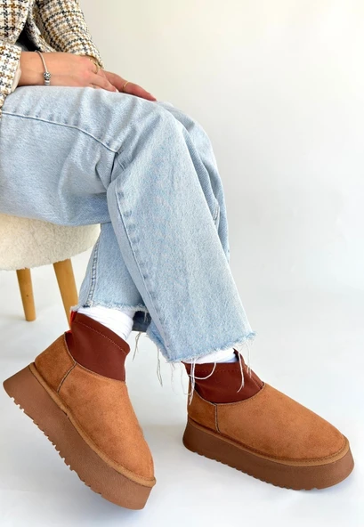 Pabucmarketi Taba Süet Kadın Düz Bot - Resim 2