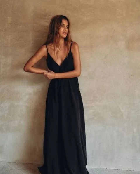 Kadın Ip Askılı Salaş Süprem Kumaş Elbise - Resim 6