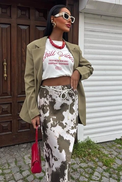 İnce Deri Kemerli Chanel Saten Etek 4050 - 2
