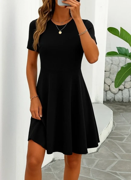 Kadın Kısa Kollu Kiloş Ithal Krep Elbise ürün görseli