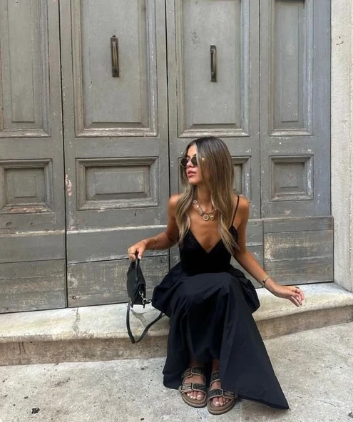 Kadın Ip Askılı Salaş Süprem Kumaş Elbise - Resim 3