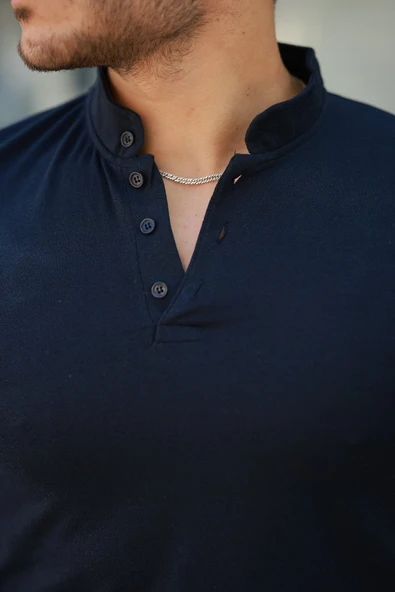 Erkek Hakim Yaka Dokuma Pamuklu Kumaş Kısa Kollu T-shirt - Resim 3