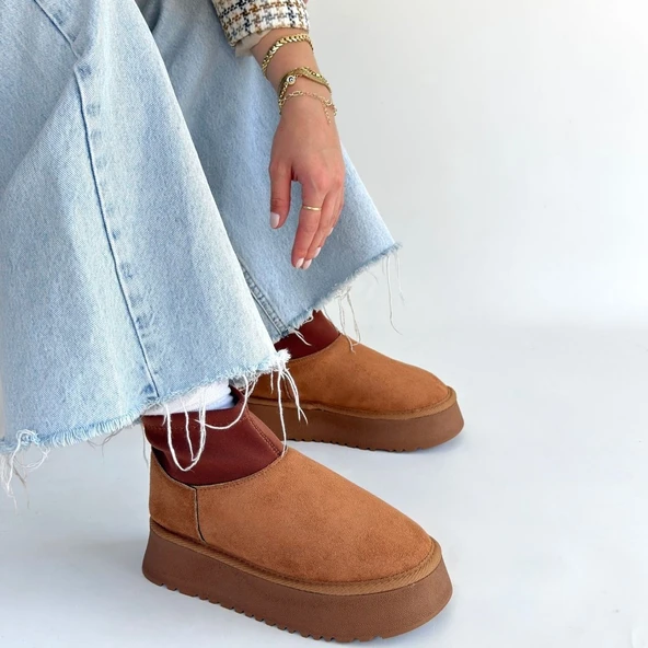 Pabucmarketi Taba Süet Kadın Düz Bot - Resim 4