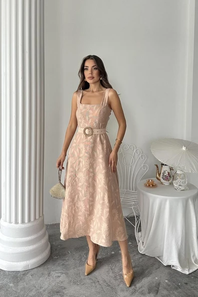 Bej Kuplu Uzun Elbise - Resim 3