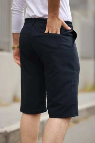 Erkek Beli Bağcıklı Ve Düğmeli Bezayağı Kumaş şort - Resim 3